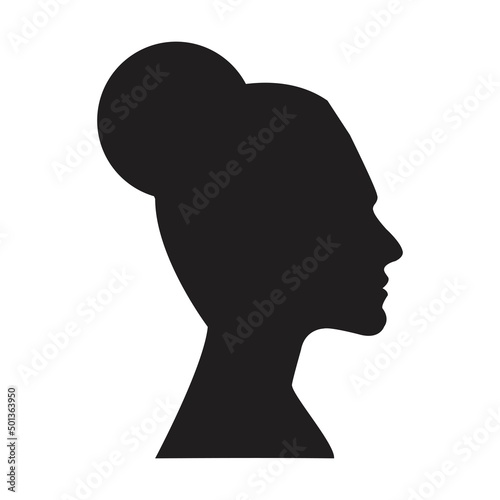 Woman silhouette  female face vector icon in a black color glyph pictogram illustration