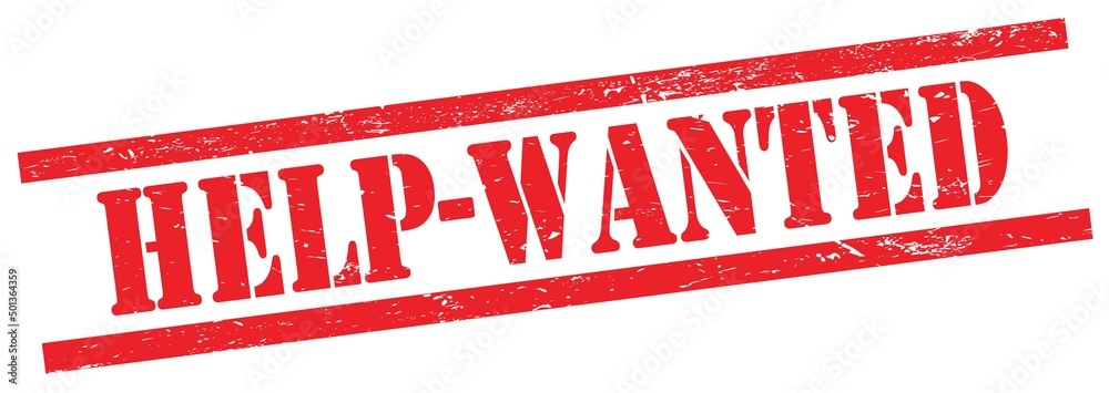 HELP-WANTED text on red grungy rectangle stamp. HELP-WANTED text on red grungy rectangle stamp.