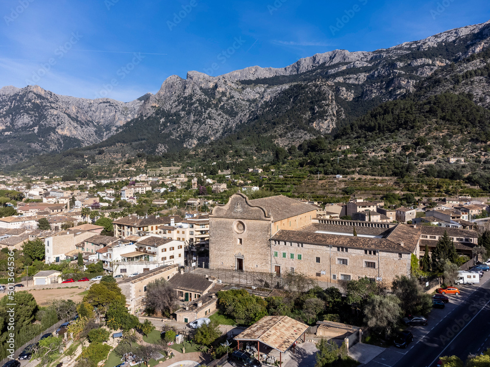 aerial view of the convent of Sagrats Cors, Soller, Majorca, Balearic Islands, Spain