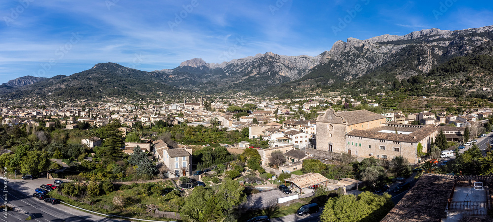 aerial view of the convent of Sagrats Cors, Soller, Majorca, Balearic Islands, Spain