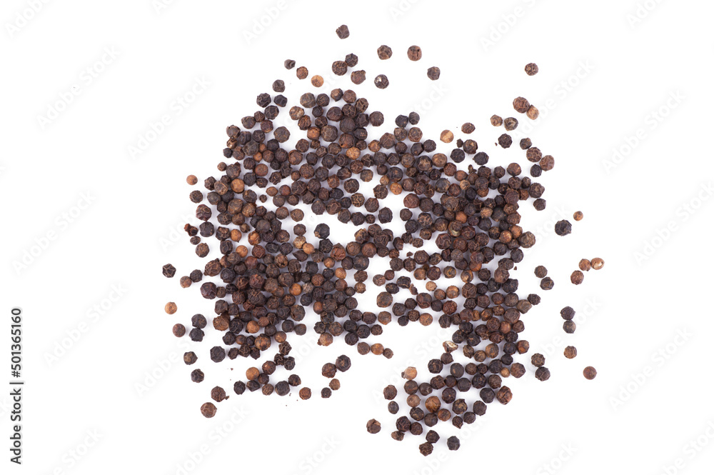 Fototapeta premium Black pepper isolated on a white background top view