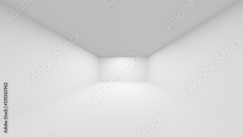 Minimalist white empty room 3d render. White room from perspective. Modern clean design.