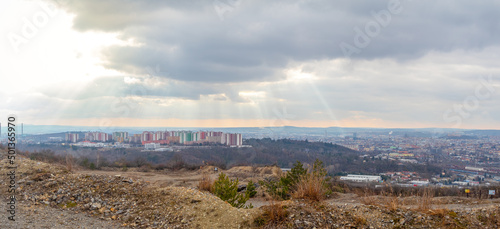 Panoramic view of the city of Brno  Czech Republic. Old Hady quarry.