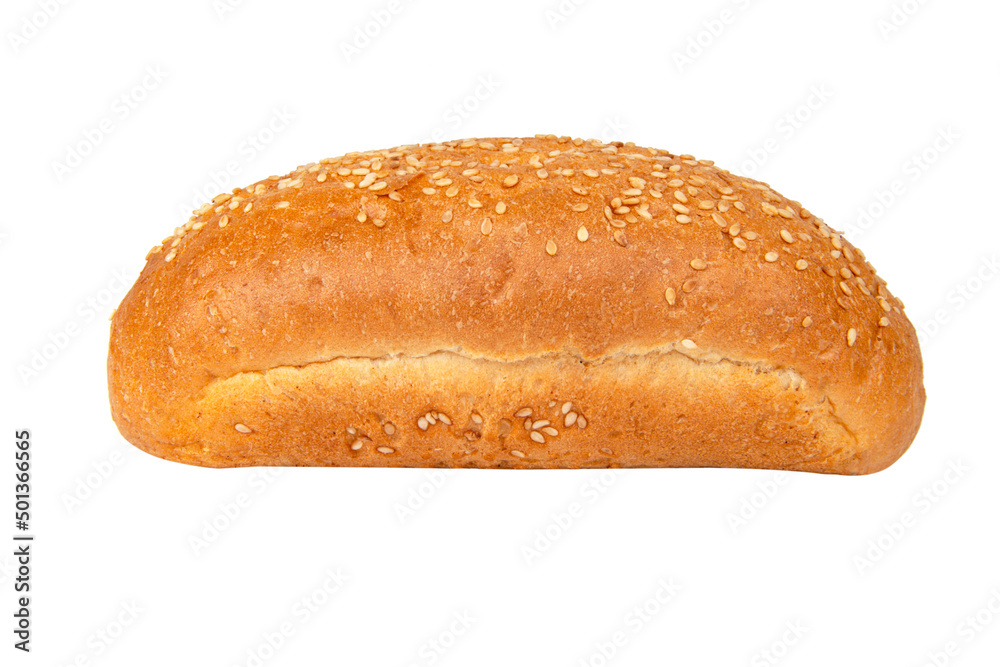 Long bun with sesame seeds isolated on the white background Long bun with sesame seeds isolated on the white background