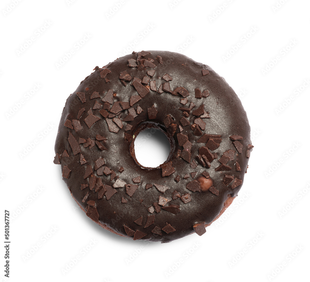 Sweet delicious glazed donut on white background, top view Sweet delicious glazed donut on white background, top view
