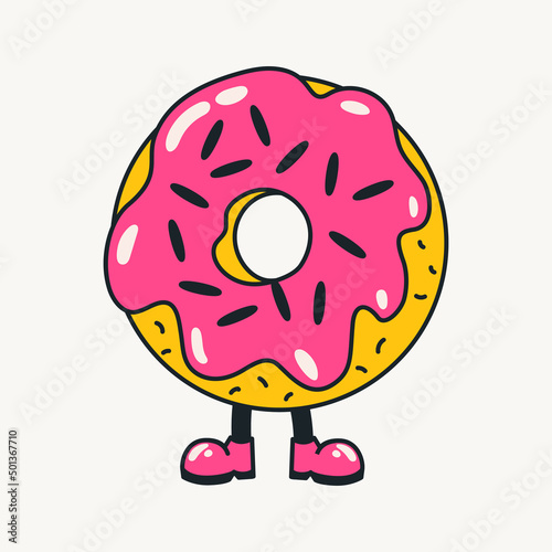 Cartoon vector funny cute Comic characters, pink donut.