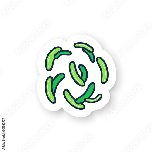 Lactobacillus sticker. Prebiotic microbiome sign. Bacteriology and gastrointestinal health badge for designs. Good bacterial flora for human vector emblem