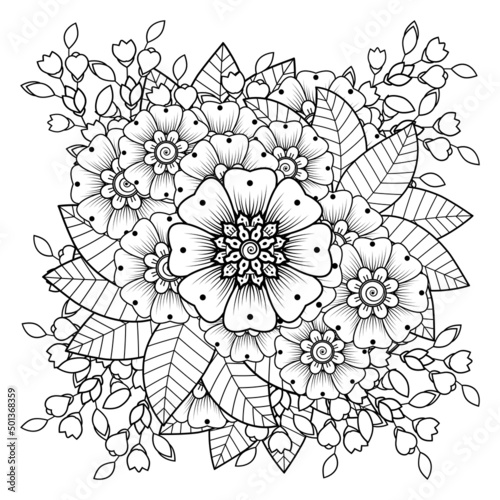 Flowers in black and white. Doodle art for coloring book