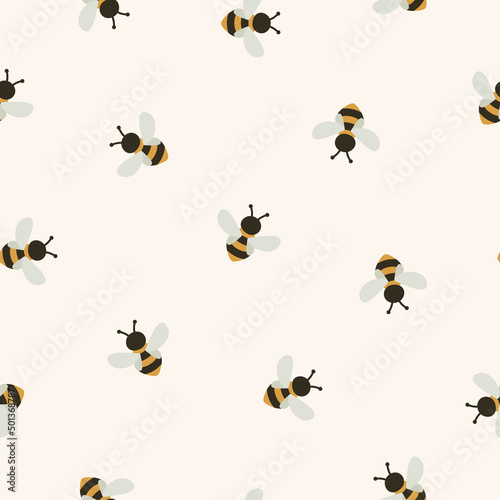Seamless pattern with cute bumble bees