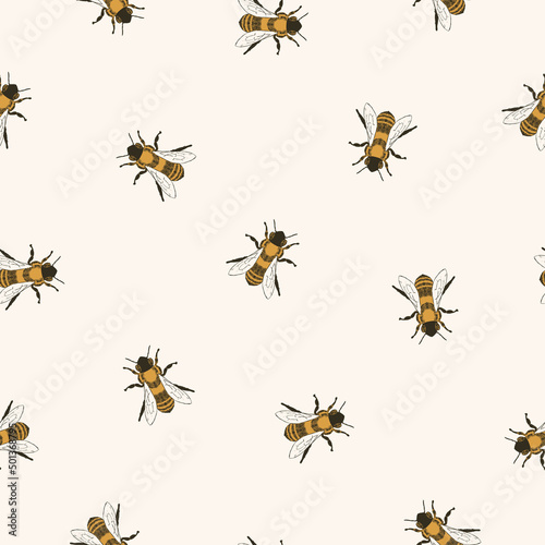 Vector seamless pattern with bees