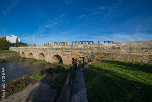 Roman Bridge over Albarregas river, Merida, Spain photo