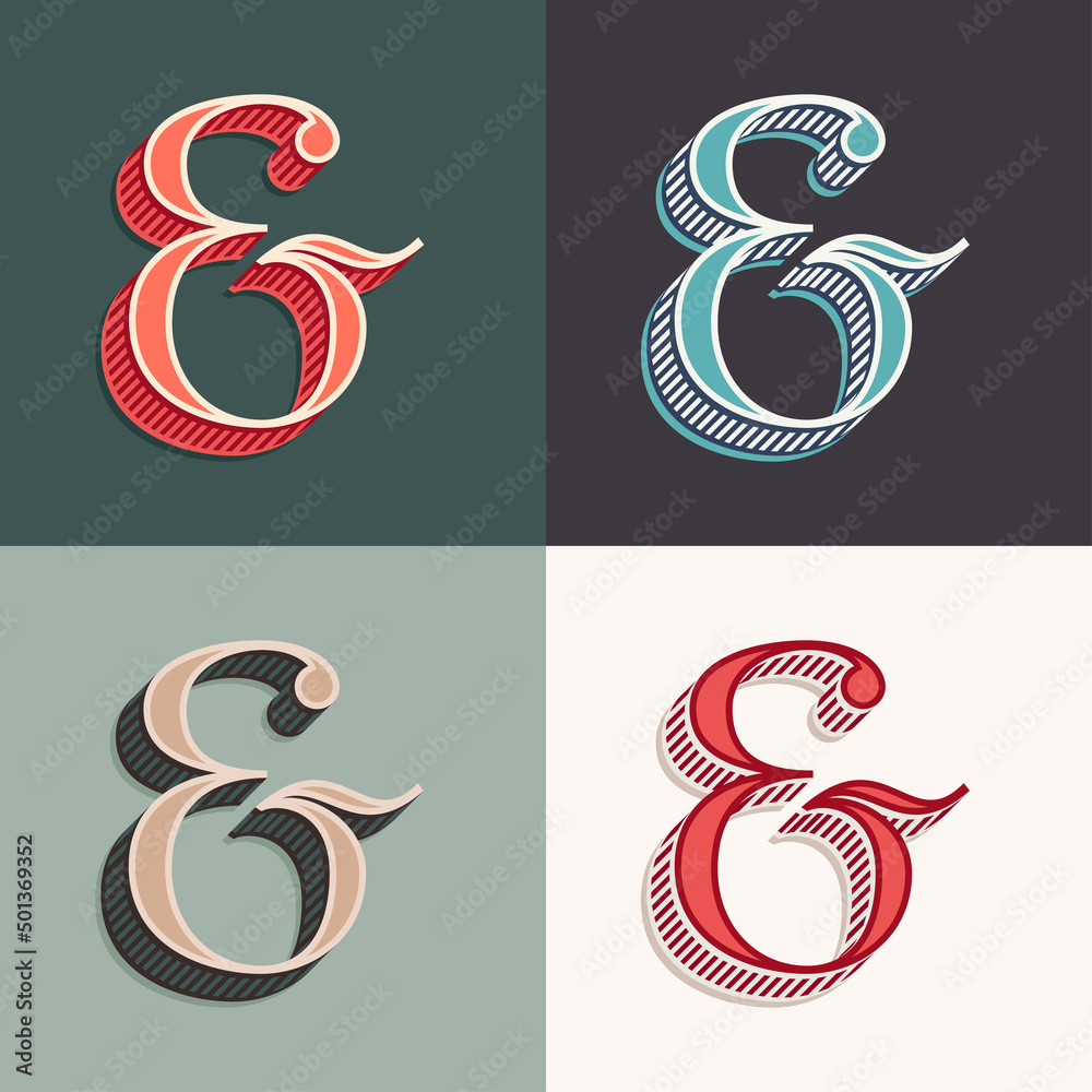 Obraz premium Ampersand sign logo in classic three-dimensional, elegant retro style.