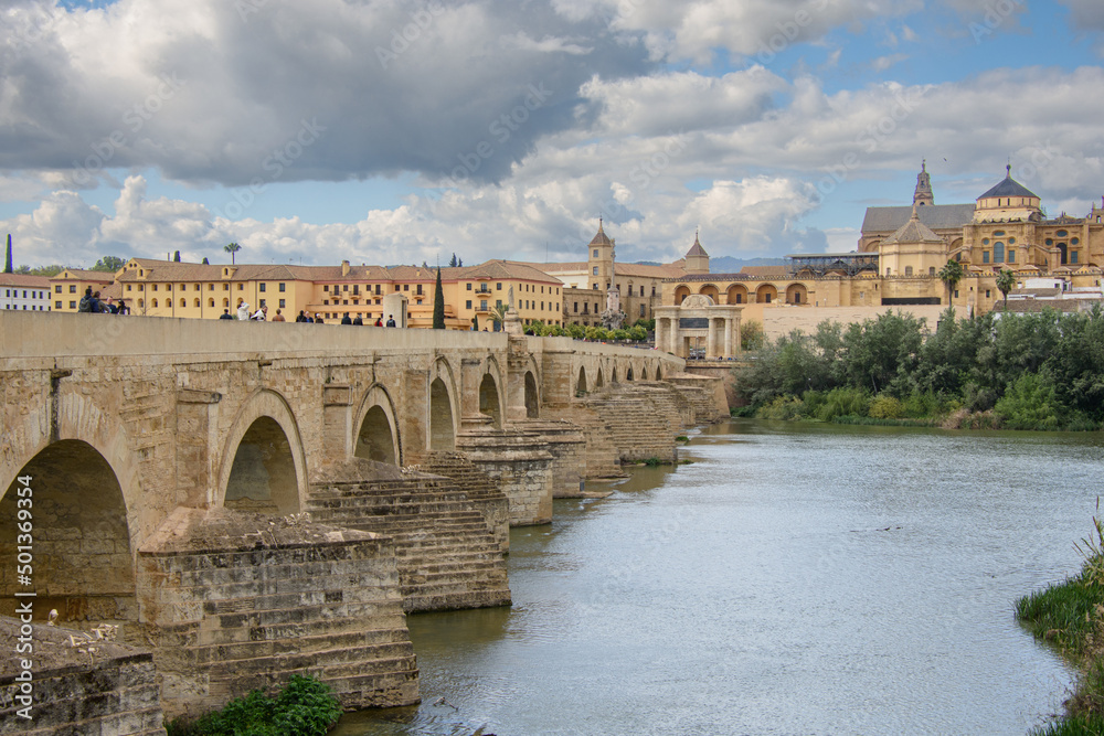 The very old roman bridge of the town of Cordoba, Andalusia, Spain