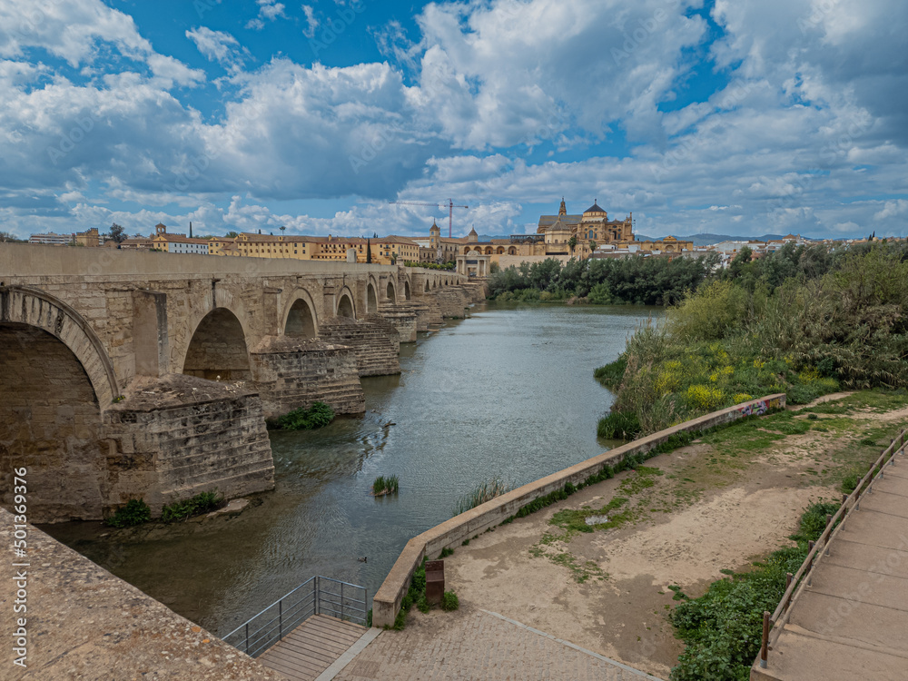 The very old roman bridge of the town of Cordoba, Andalusia, Spain