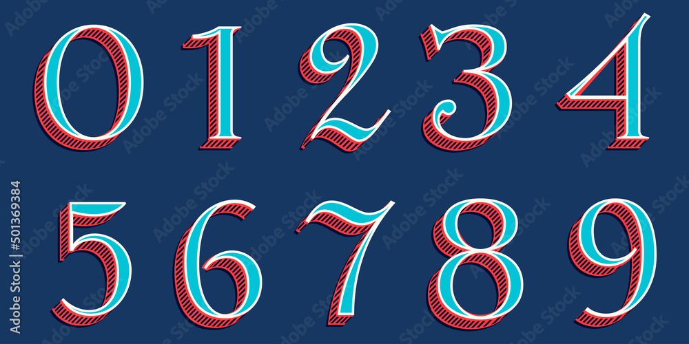 Numbers set in classic three-dimensional sport style. Numbers set in classic three-dimensional sport style.