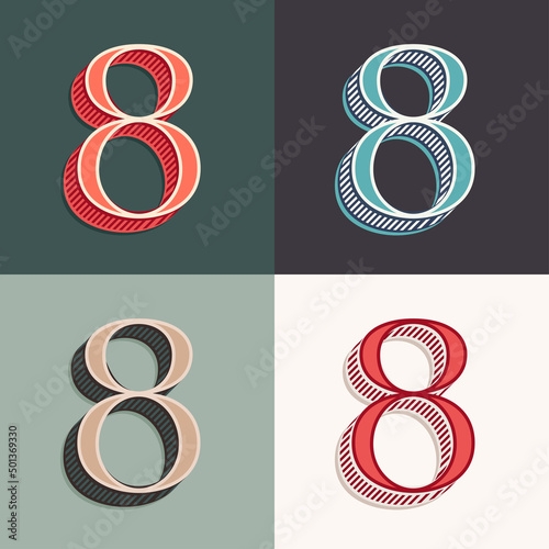 Number eight logo in classic three-dimensional sport style.