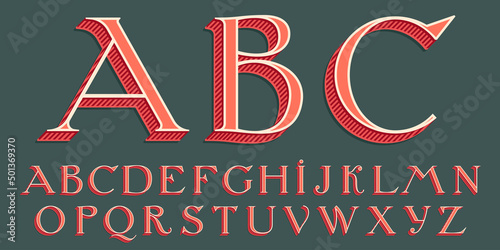 Alphabet in classic three-dimensional shadow style.