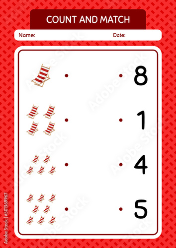Count and match game with beach bench. worksheet for preschool kids, kids activity sheet