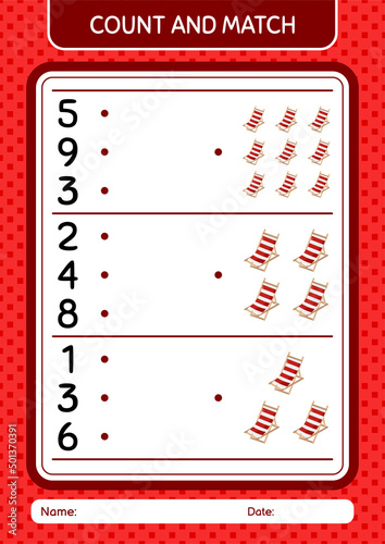 Count and match game with beach bench. worksheet for preschool kids, kids activity sheet