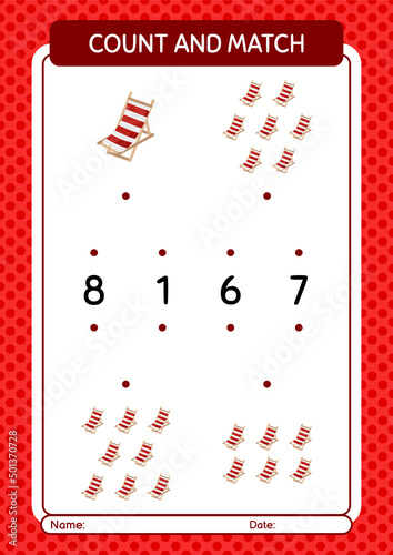 Count and match game with beach bench. worksheet for preschool kids, kids activity sheet
