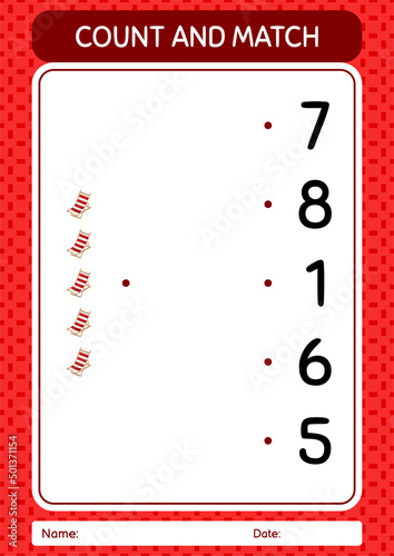 Count and match game with beach bench. worksheet for preschool kids, kids activity sheet