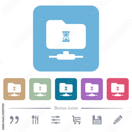 FTP busy flat icons on color rounded square backgrounds