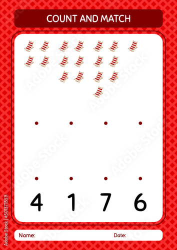 Count and match game with beach bench. worksheet for preschool kids, kids activity sheet