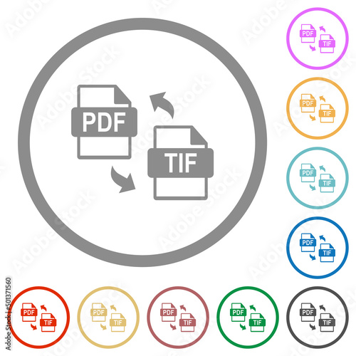 PDF TIF file conversion flat icons with outlines