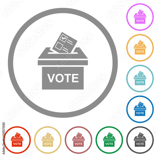 Voting paper and ballot box solid flat icons with outlines