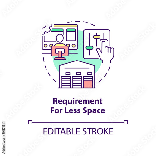 Requirement for less space concept icon. Advantage of one-piece flow in manufacturing abstract idea thin line illustration. Isolated outline drawing. Editable stroke. Arial, Myriad Pro-Bold fonts used