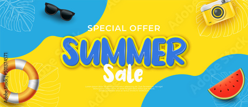 Realistic banner composition of summer sale illustration