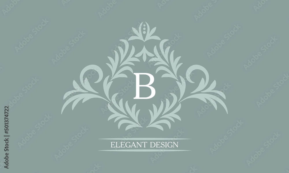 Elegant floral monogram design template for letters B. Calligraphic elegant ornament. Business sign, identity monogram for restaurant, boutique, hotel, heraldic, jewelry.