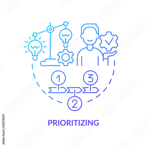 Prioritizing blue gradient concept icon. Innovation management step abstract idea thin line illustration. Categorizing idea potentials. Isolated outline drawing. Myriad Pro-Bold font used