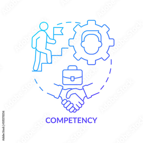 Competency blue gradient concept icon. Pillar of innovation management abstract idea thin line illustration. Employee skills, abilities. Isolated outline drawing. Myriad Pro-Bold font used