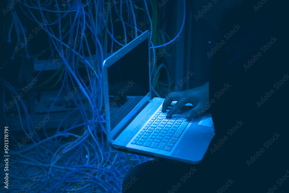 Engineer with toolboxs come to server room for work,check problem of ...