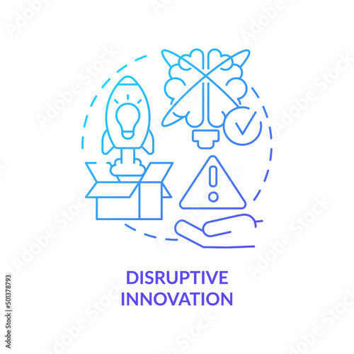 Disruptive innovation blue gradient concept icon. Form of innovation in business abstract idea thin line illustration. Create new market. Isolated outline drawing. Myriad Pro-Bold font used