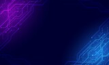circuit board technology background. purple and blue light  banner.electronic system concept.