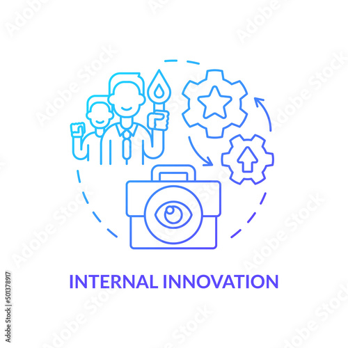 Internal innovation blue gradient concept icon. Sourcing ideas approach abstract idea thin line illustration. Intrapreneurship. Employee engagement. Isolated outline drawing. Myriad Pro-Bold font used photo
