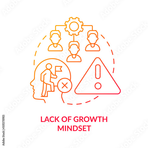 Lack of growth mindset red gradient concept icon. Challenge in innovation management abstract idea thin line illustration. Being afraid of failure. Isolated outline drawing. Myriad Pro-Bold font used