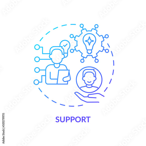 Support blue gradient concept icon. Innovation management essential abstract idea thin line illustration. Efficient strategic orientation. Isolated outline drawing. Myriad Pro-Bold font used