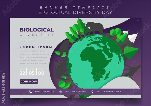 Banner template design with wildlife design for biological diversity day