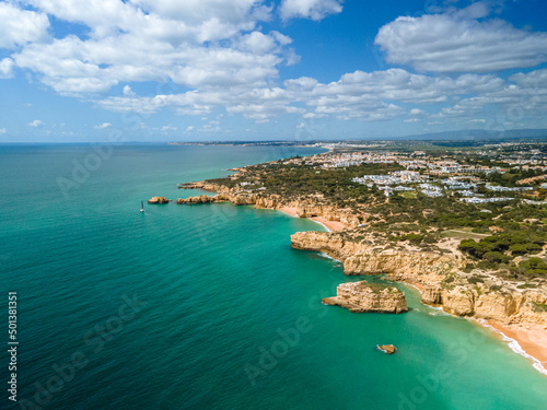 Aerial seascape of Algarve coast a popular beach destination . Portugal.