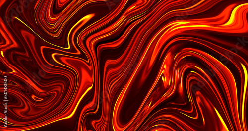 Abstract satine orange and red liquid background. Luxary tangerin and black fluid art. Ink marble texture. Trendy template.