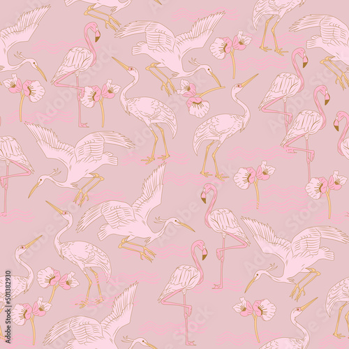 Seamless pattern with herons