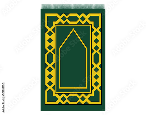 Prayer rug for Muslims in green and gold colors