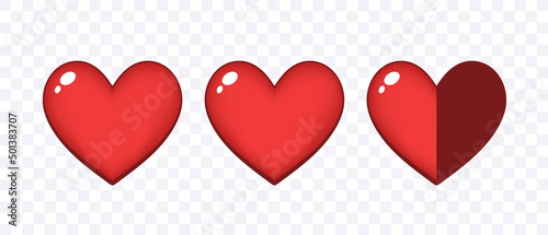 Three hearts. Design elements for video games. Vector clipart isolated on transparent background.