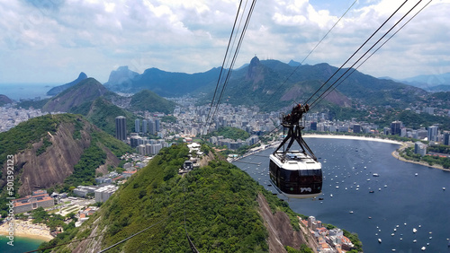 Rio de Janeiro landscape with the Sugar Loaf's cable car arriving