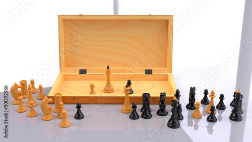 chess board with pieces. 3d render. chess