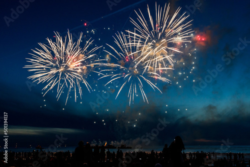 Canvas Print Closeup shot of fireworks in Vuurwerkfestival Scheveningen, Netherlands