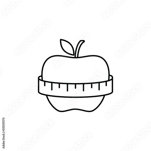 paper apple icon with centimeter sign  lose weight icon. diet, sport, liposuction, fitness. 